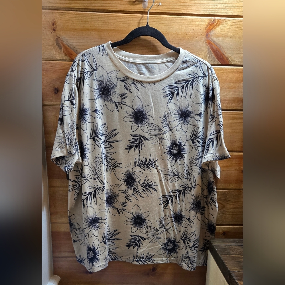 Floral Print Beige and Black Top 0008